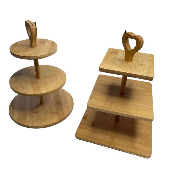 Shape Bamboo 3 Tier Cake Stand For Hotel (2)