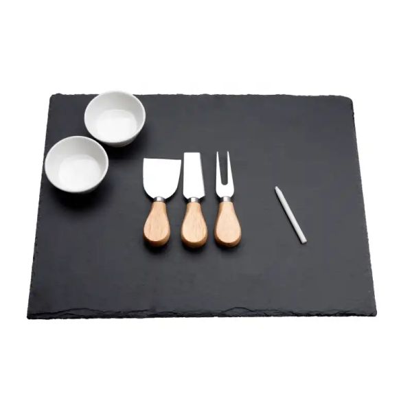 Slate Serving tray set of 2 Ceramic Sauce Bowls 3 knifes (1)