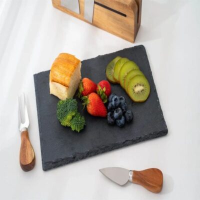 Slate Square Cheese Serving Board and Acacia handle Knife Sets (1)