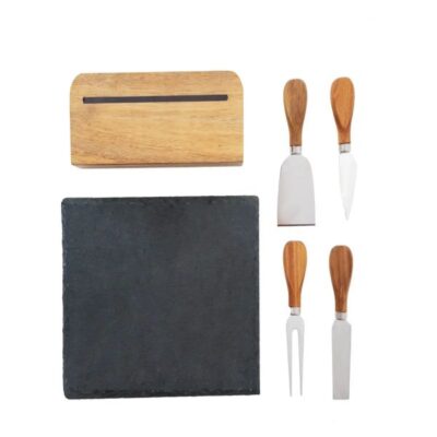 Slate Square Cheese Serving Board and Acacia handle Knife Sets (2)