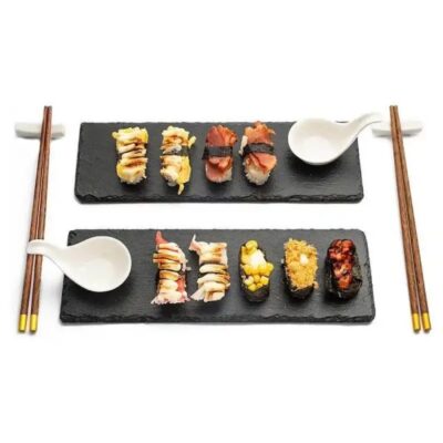 Slate Sushi Serving Set with Dip Bowls and Chopsticks(2)