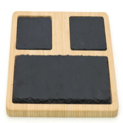 Square Bamboo and slate serving board-4