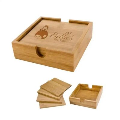 Square Natural Bamboo Coasters Set (3)