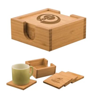 Square Natural Bamboo Coasters Set (5)