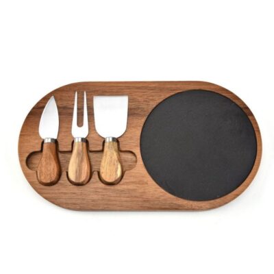 Wood cheese and cracker boards set with knives-1