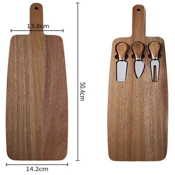 Wood cheese and cracker boards set with knives set-2