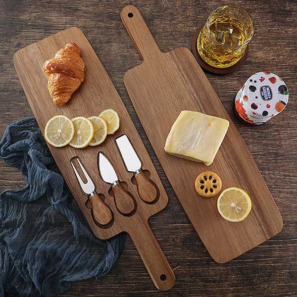 Wood cheese and cracker boards set with knives set-1