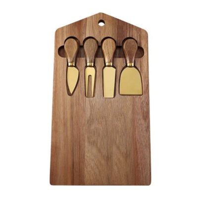 Wood cheese and cracker boards with cutlery set -1