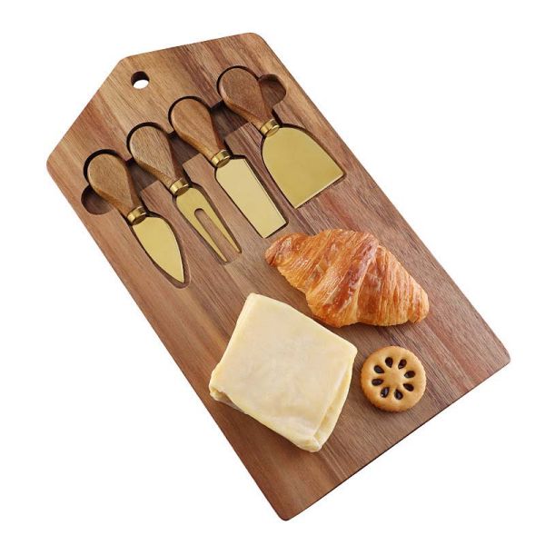 Wood cheese and cracker boards with cutlery set -2