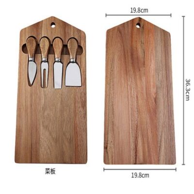 Wood cheese and cracker boards with cutlery set -3