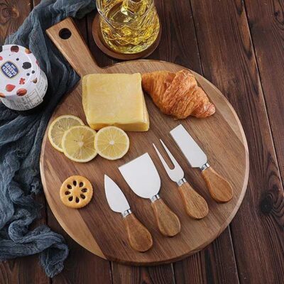 Wood cheese boards with cutlery set -