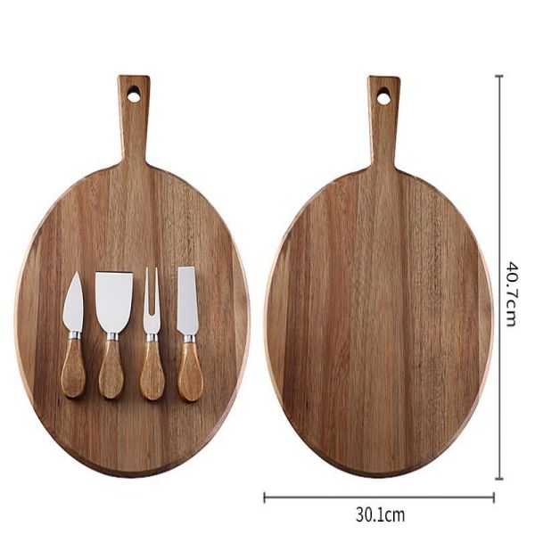 Wood cheese boards with cutlery set -3