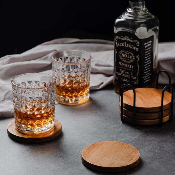 Wooden Round Bamboo Whisky Coaster (1)