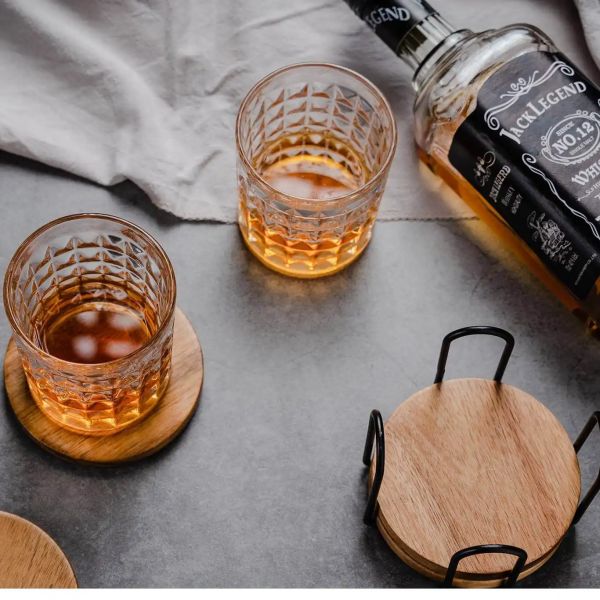 Wooden Round Bamboo Whisky Coaster (5)