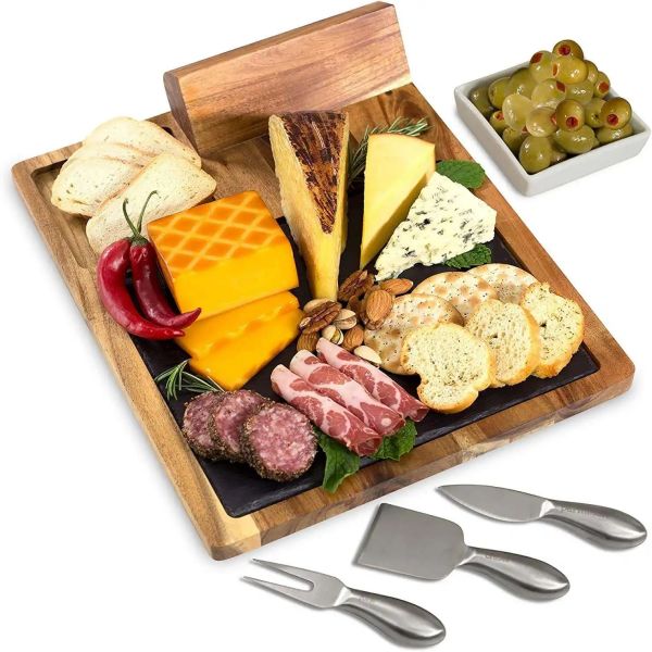 cheese cutting board with utensils set and 3 knives 4 forks (1)