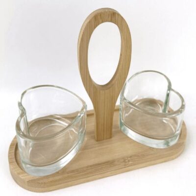 glass food serving bowl with bamboo tray-1