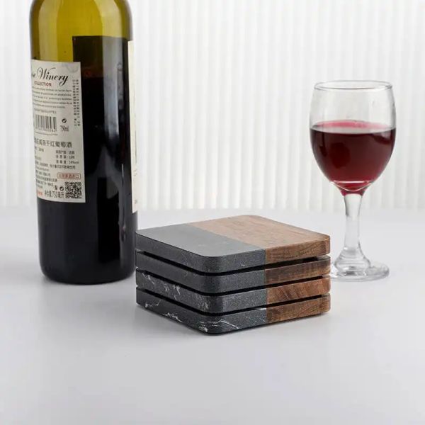 marble acacia wood drink coasters (2)