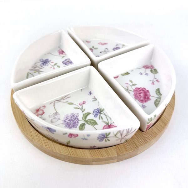 porcelain appetizer plates with bamboo tray-2