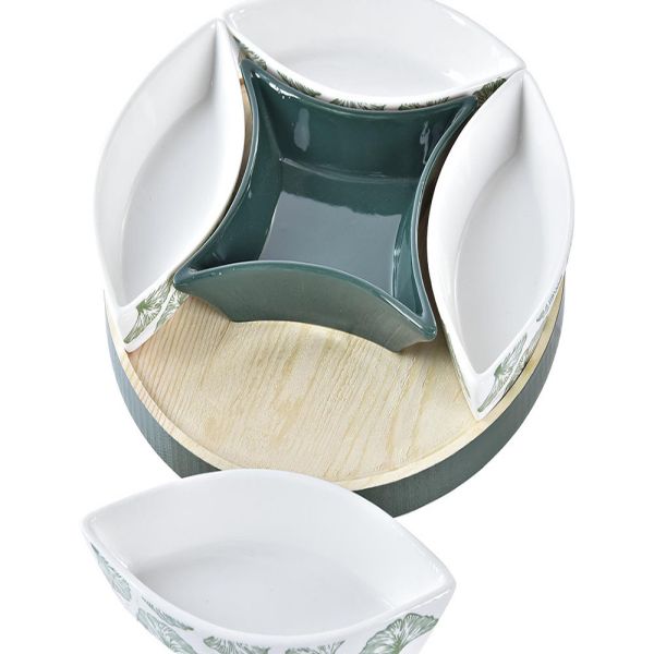 porcelain tapas set with wood tray