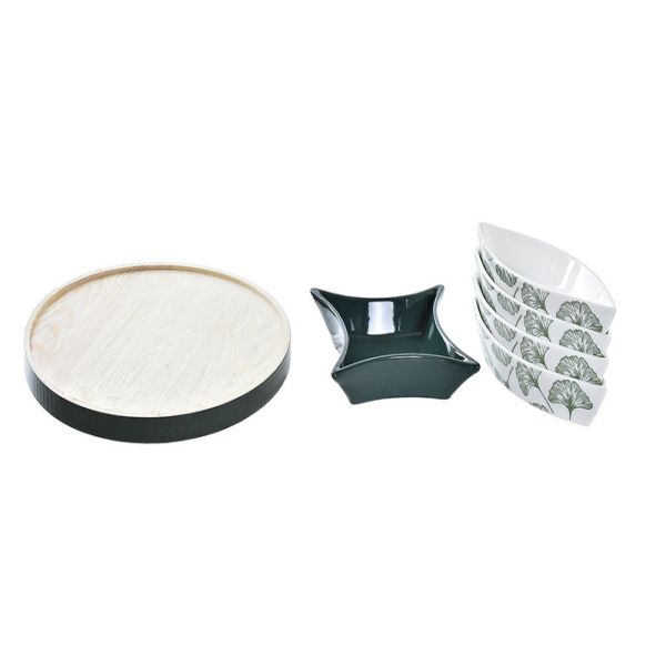 porcelain tapas set with wood tray -2 porcelain tapas set with wood tray -2