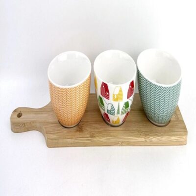 set of 3pcs snack bowls with wood tray-4