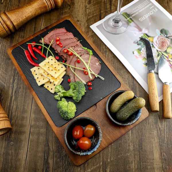 slate wood food tray set (2)