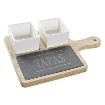 wood tapas set with porcelain dishes -