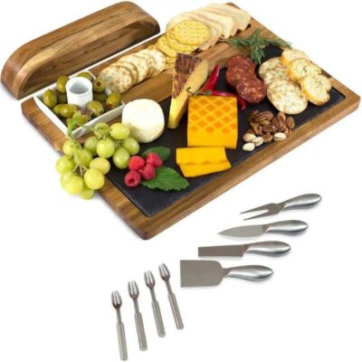 wooden cheese board with utensils set -2